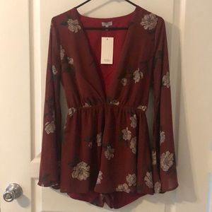 Maroon floral romper